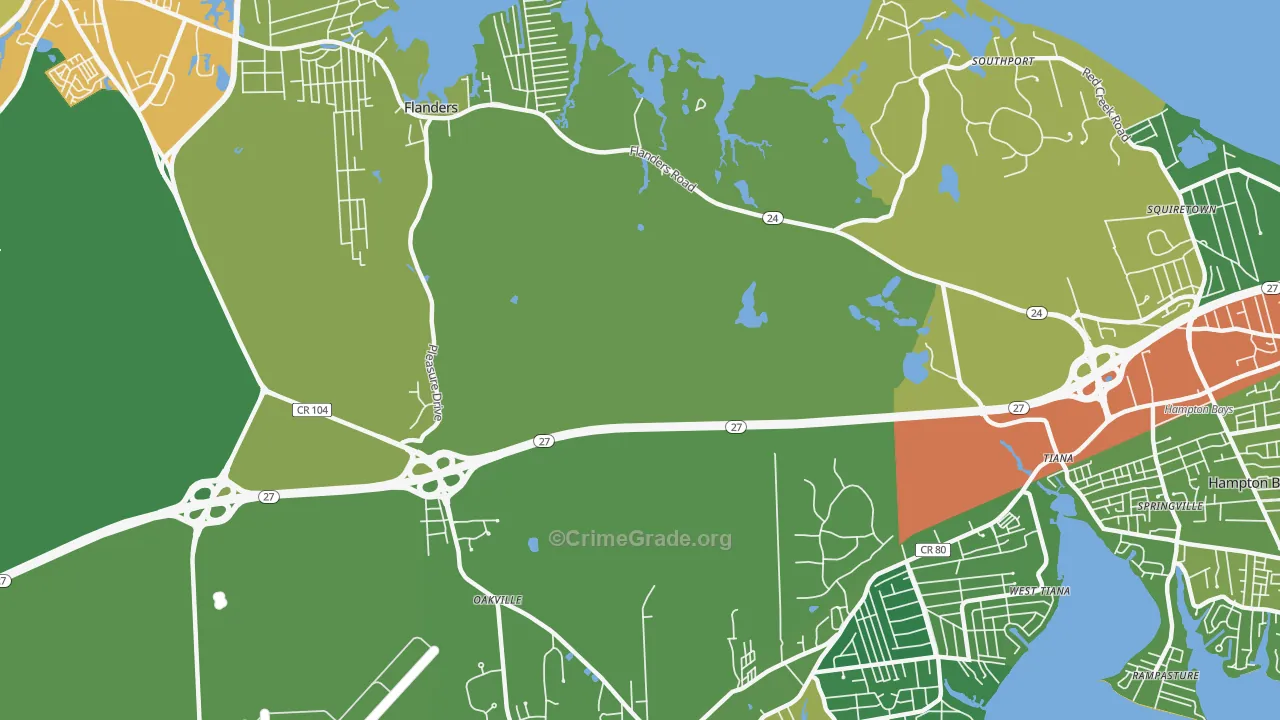 Flanders, NY Map of Theft Rates