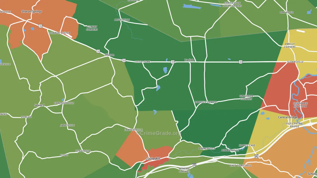 Flat Creek, NY Map of Theft Rates