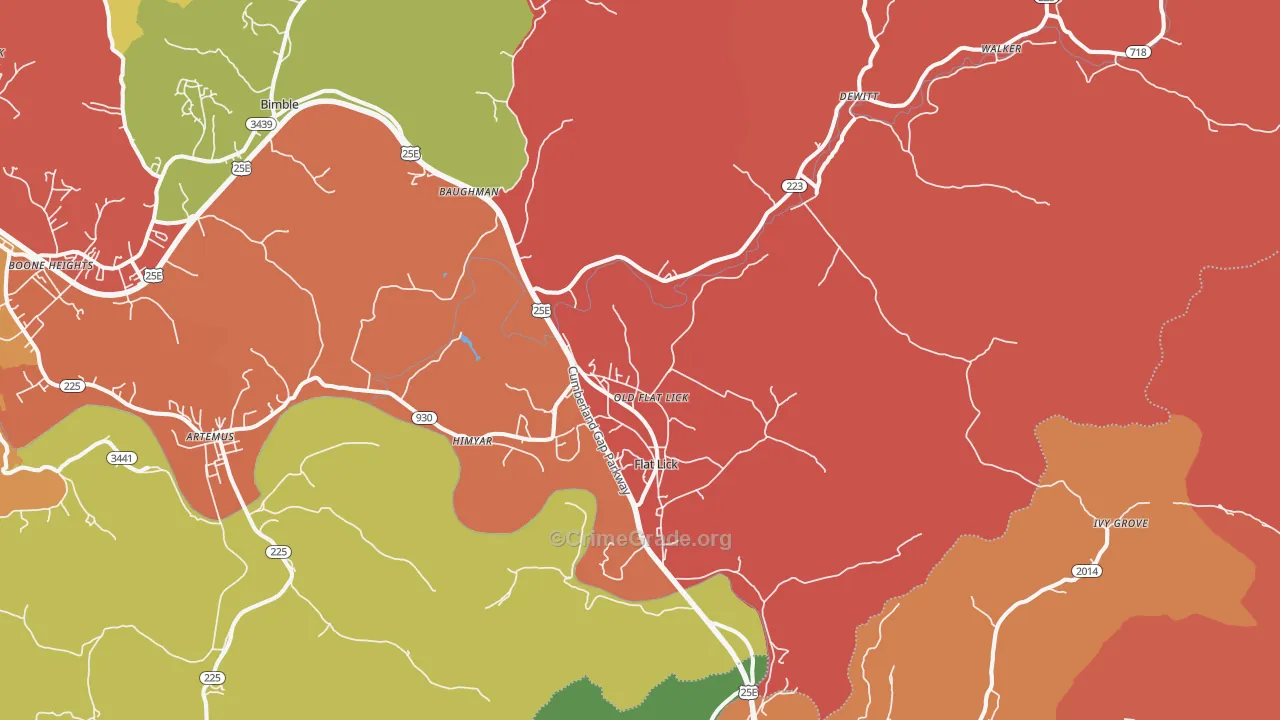 Flat Lick, KY Map of Theft Rates
