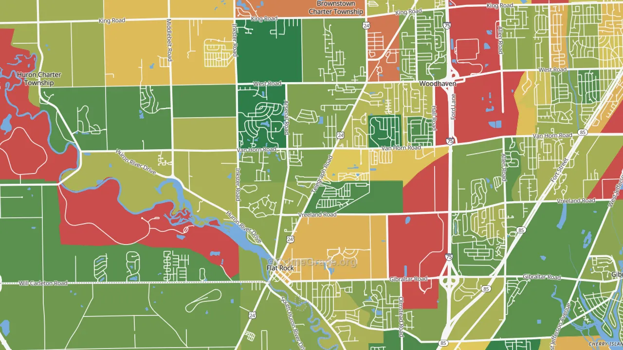 Flat Rock Area, Flat Rock, MI Map of Theft Rates