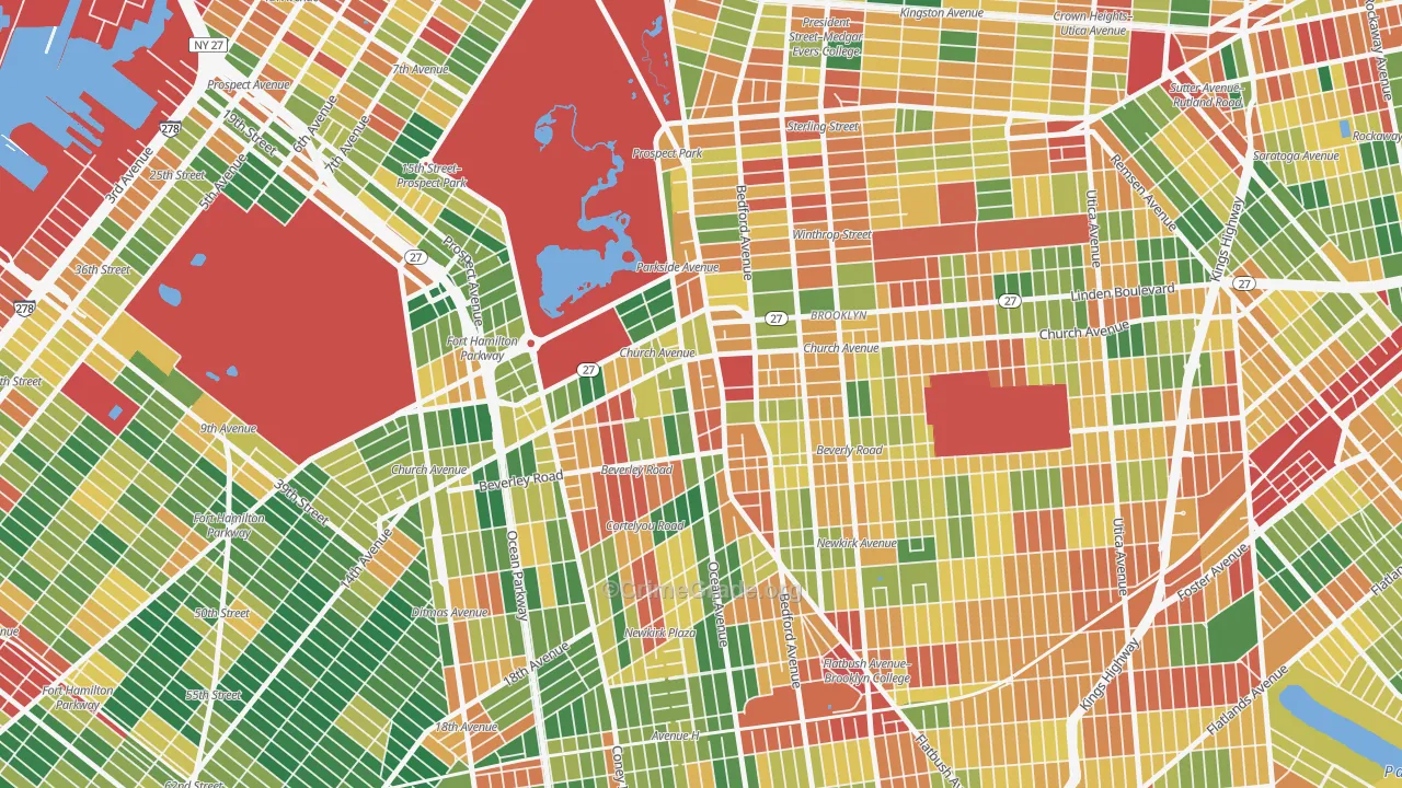 Flatbush-Ditmas Park, Brooklyn, NY Map of Theft Rates