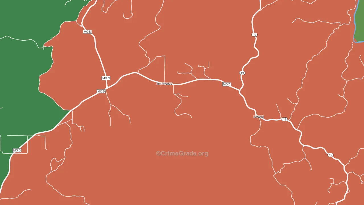 Flatwood, MO Map of Theft Rates