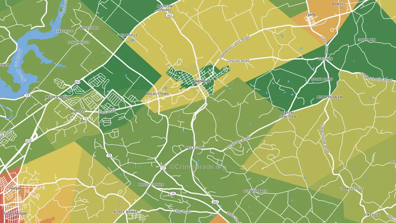 Fleetwood, PA Map of Theft Rates
