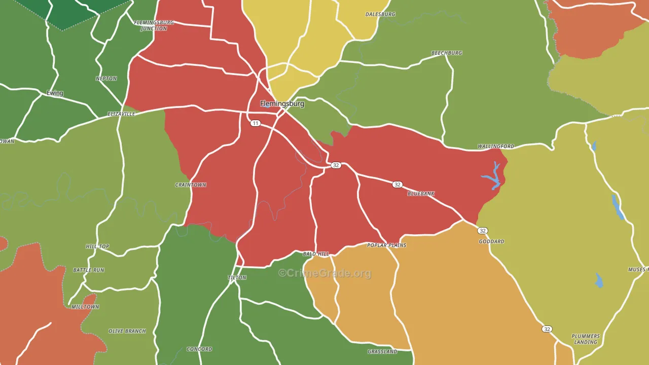 Fleming County, KY Map of Theft Rates