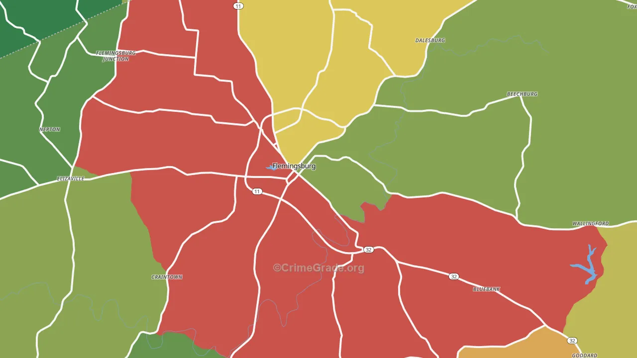 Flemingsburg, KY Map of Theft Rates