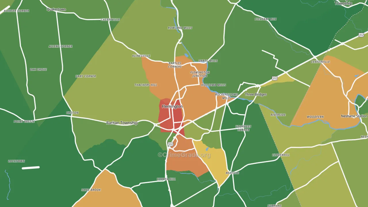 Flemington, NJ Map of Theft Rates