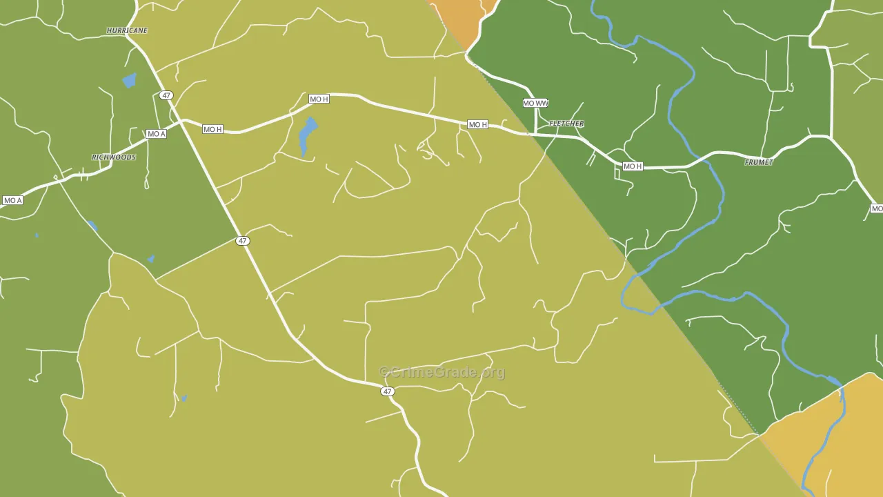 Fletcher, MO Map of Theft Rates