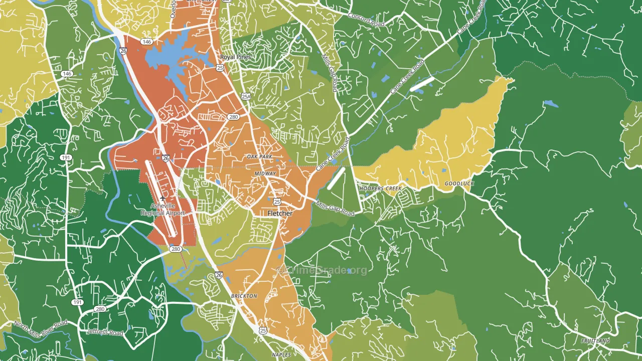 Fletcher, NC Map of Theft Rates