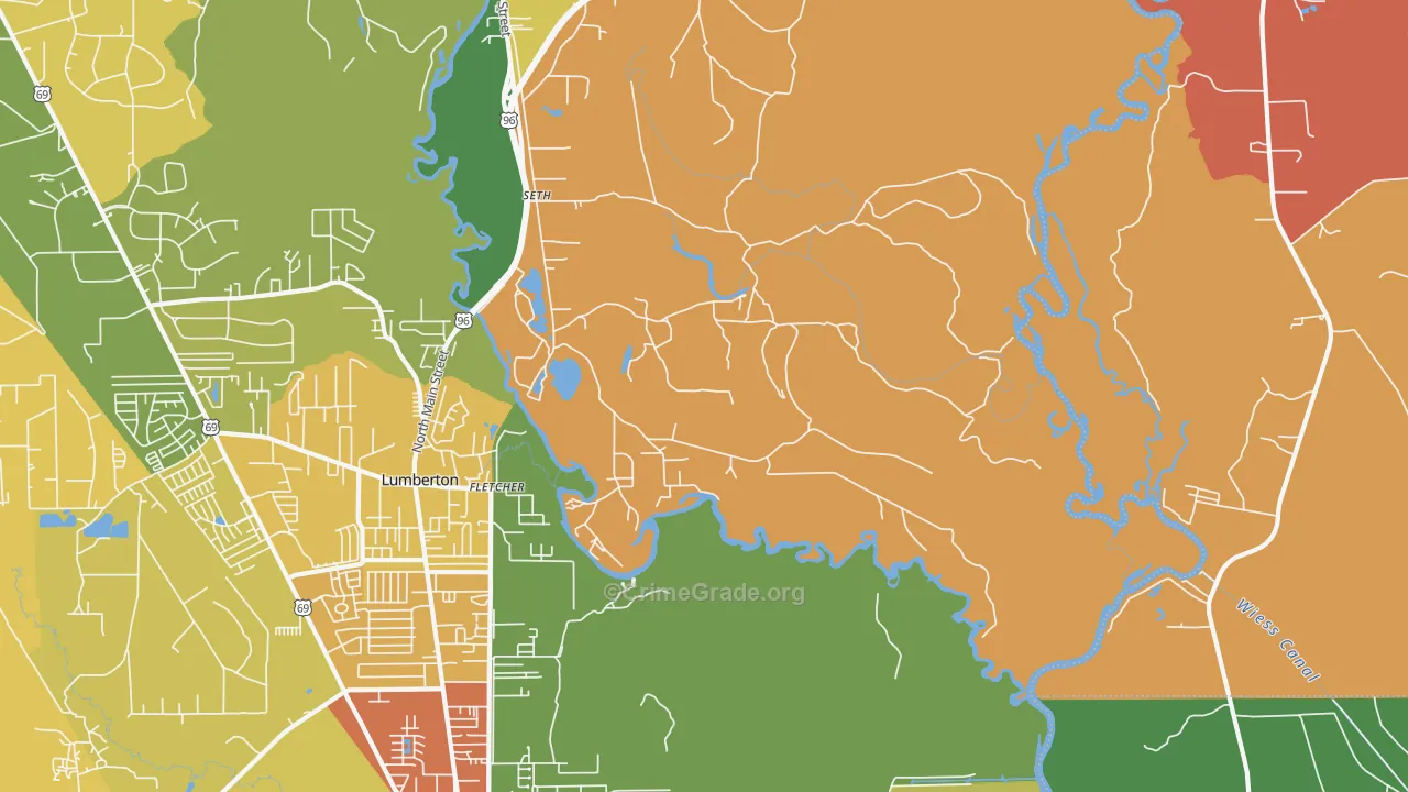 Fletcher, TX Map of Theft Rates