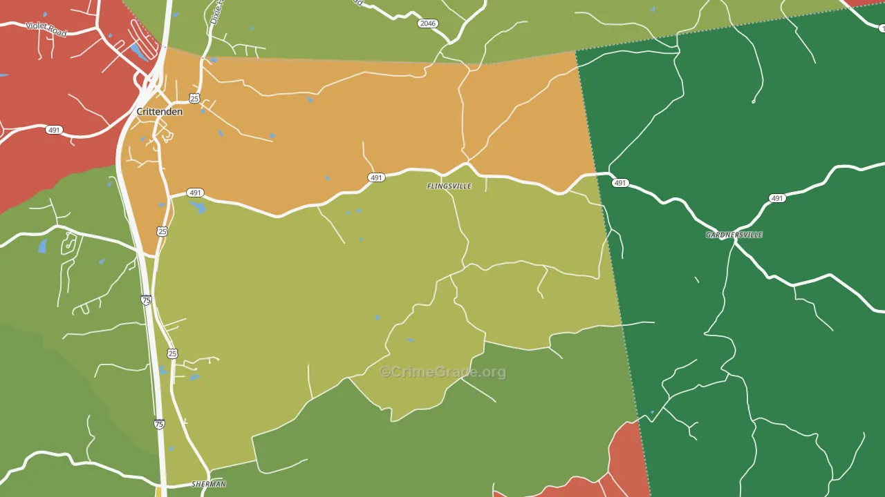 Flingsville, KY Map of Theft Rates