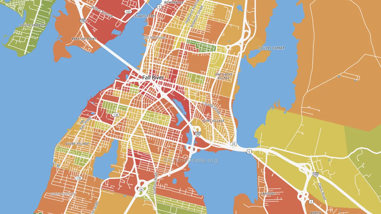 Flint Village, Fall River, MA Map of Theft Rates