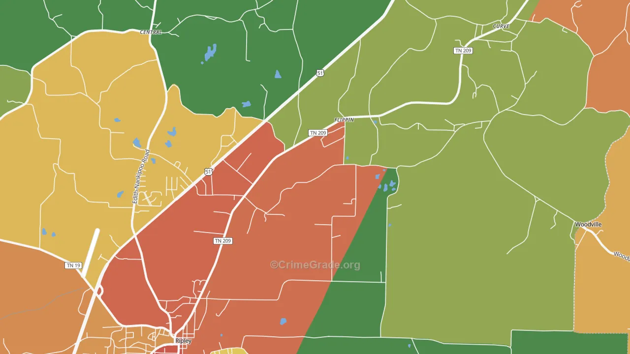 Flippin, TN Map of Theft Rates