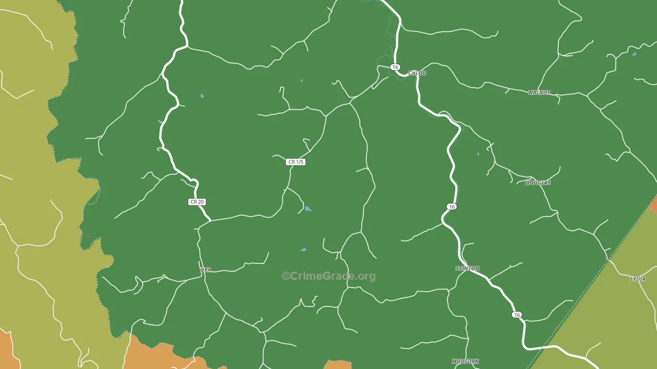 Floe, WV Map of Theft Rates