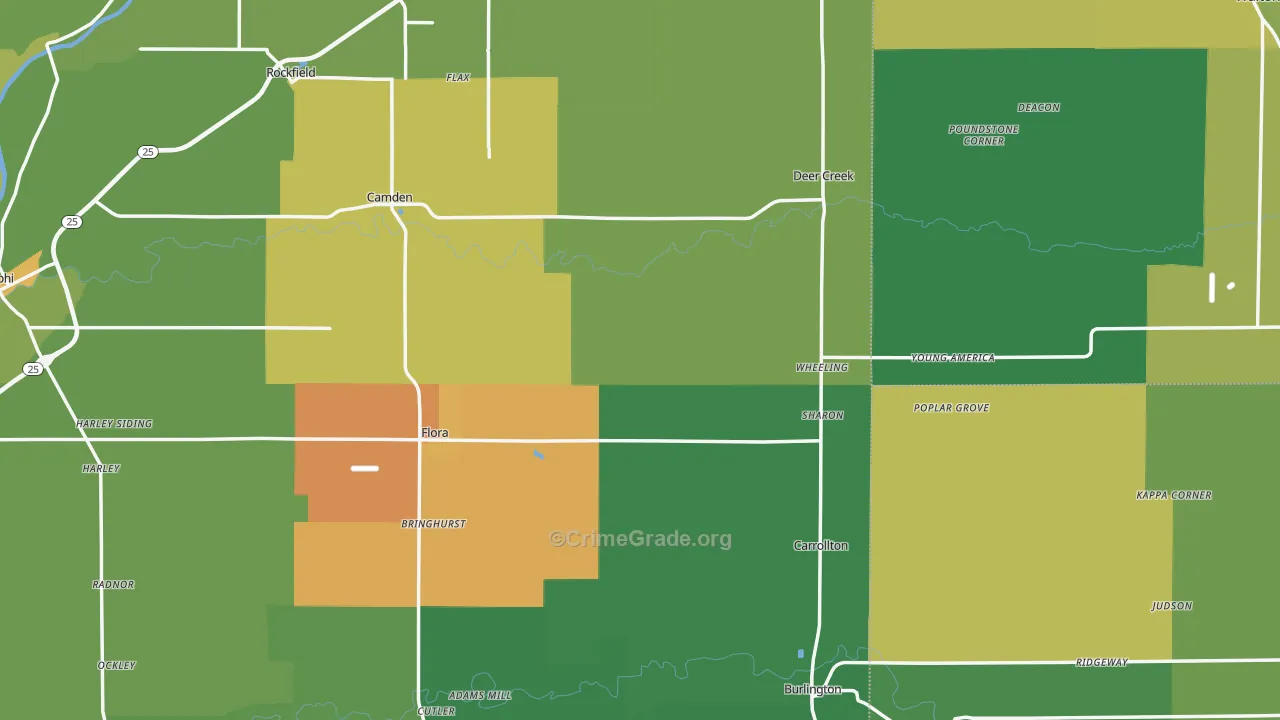 Flora, IN Map of Theft Rates