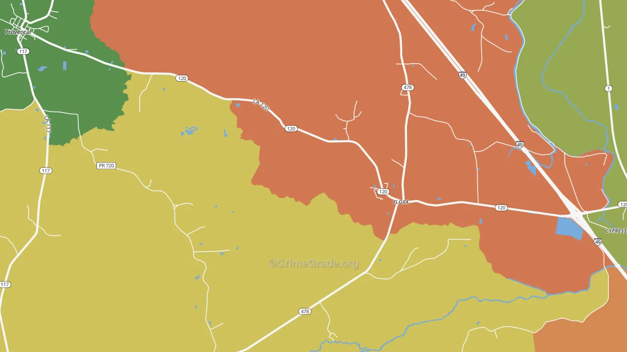 Flora, LA Map of Theft Rates