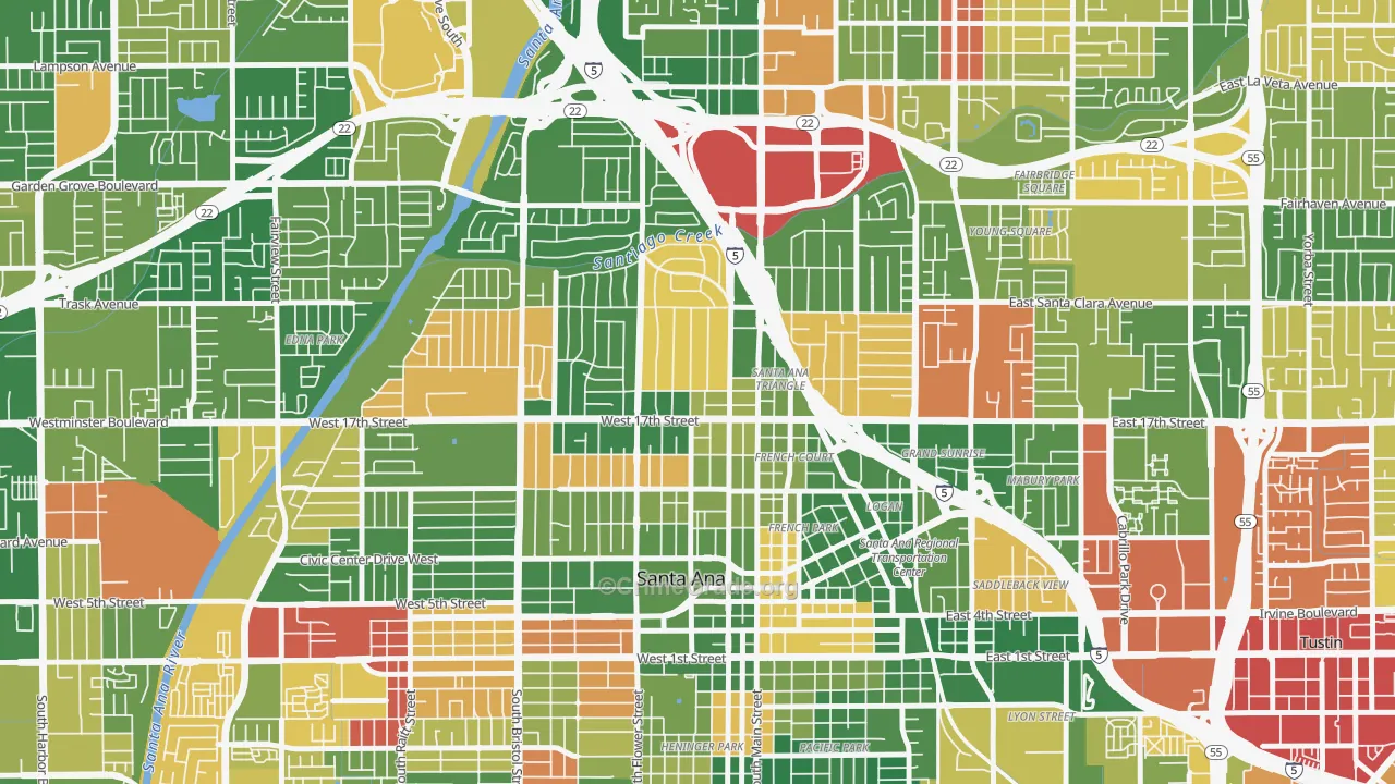 Floral Park, Santa Ana, CA Map of Theft Rates