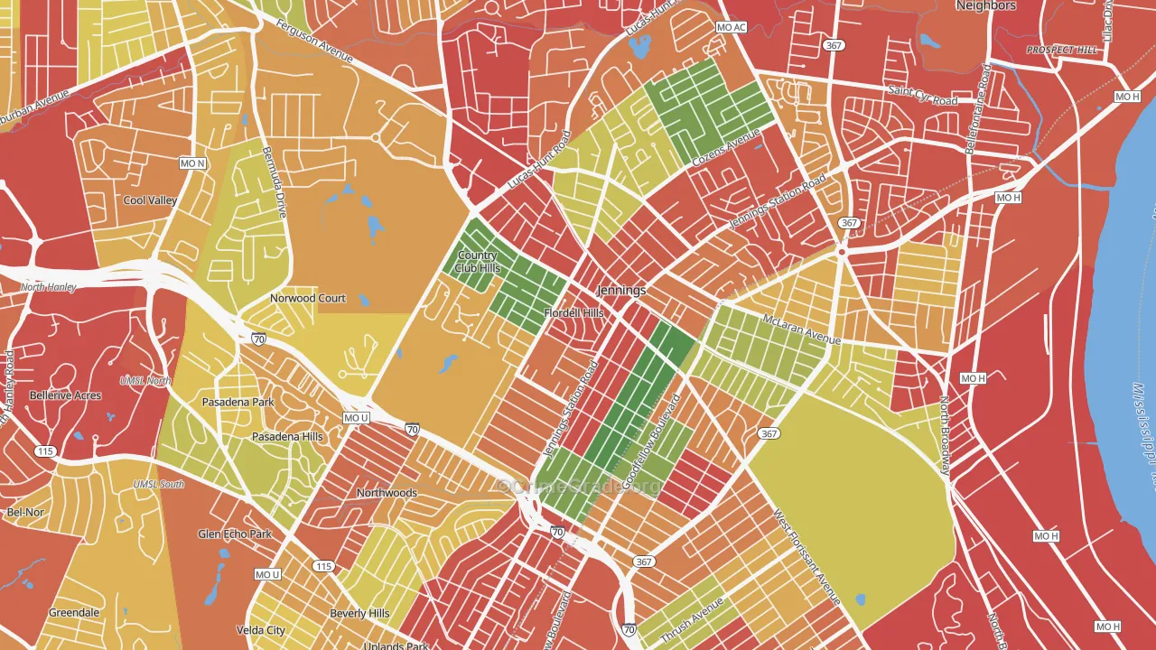 Flordell Hills, MO Map of Theft Rates