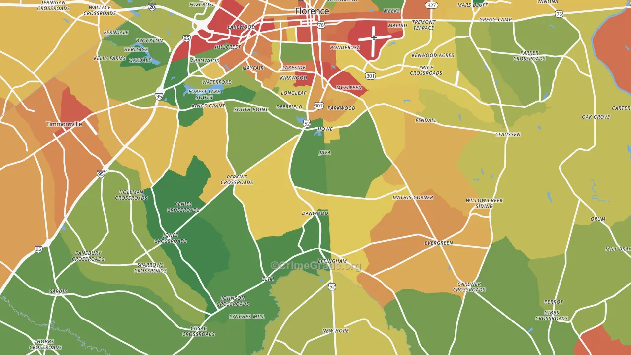 Florence County, SC Map of Theft Rates
