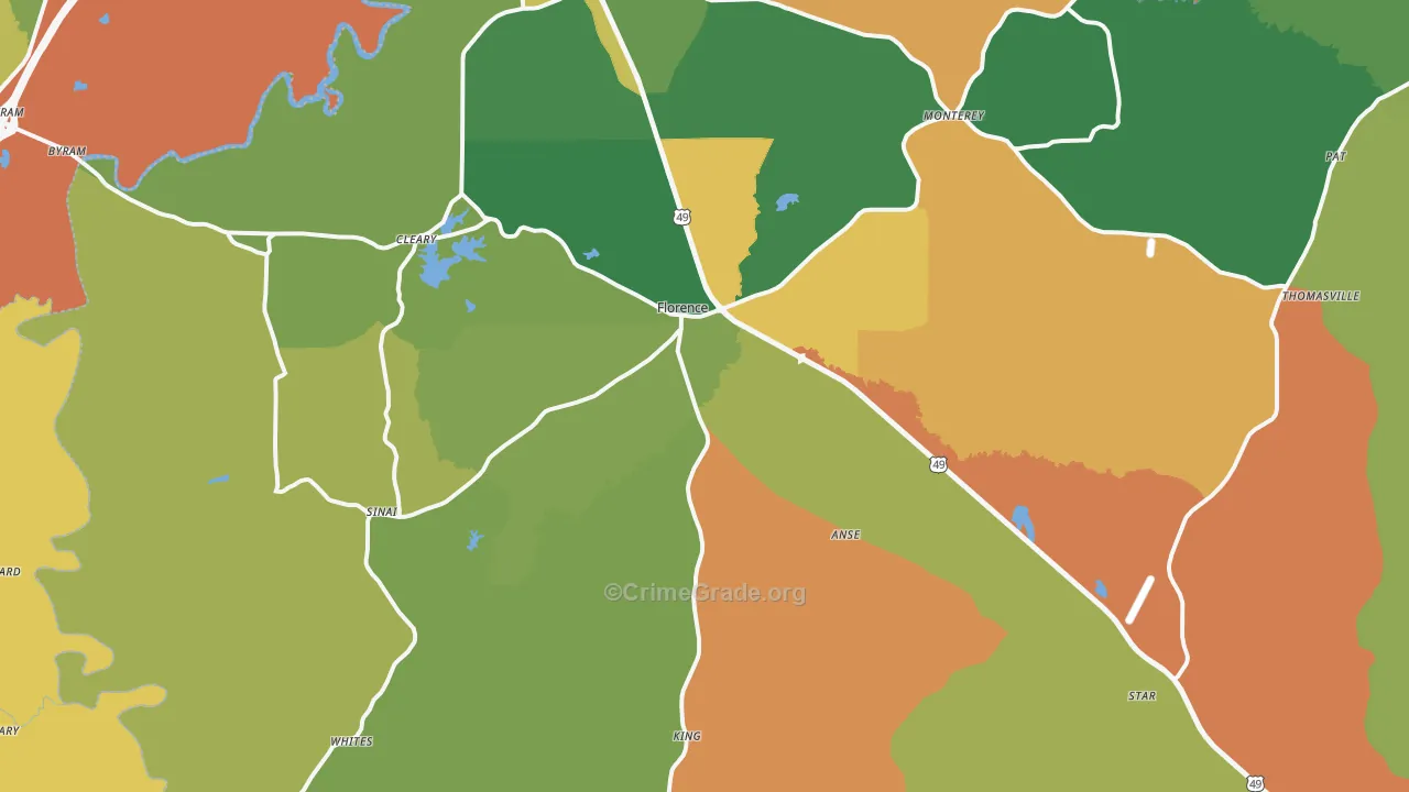 Florence, MS Map of Theft Rates