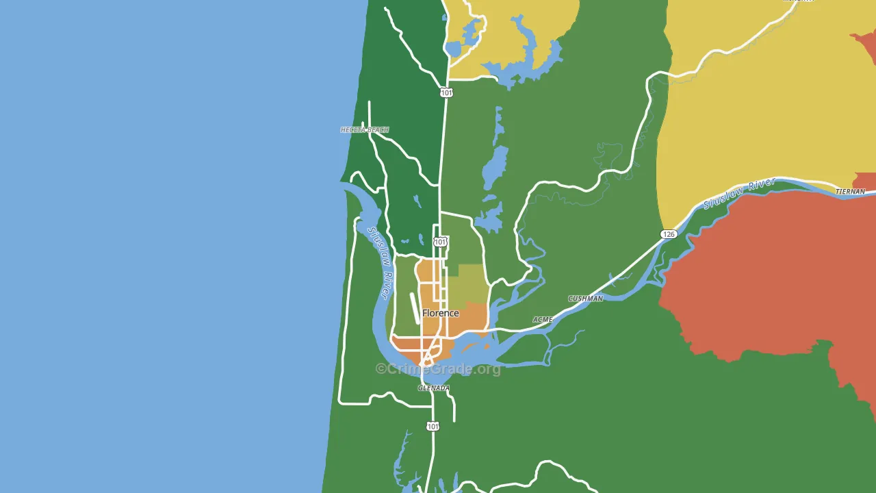 Florence, OR Map of Theft Rates