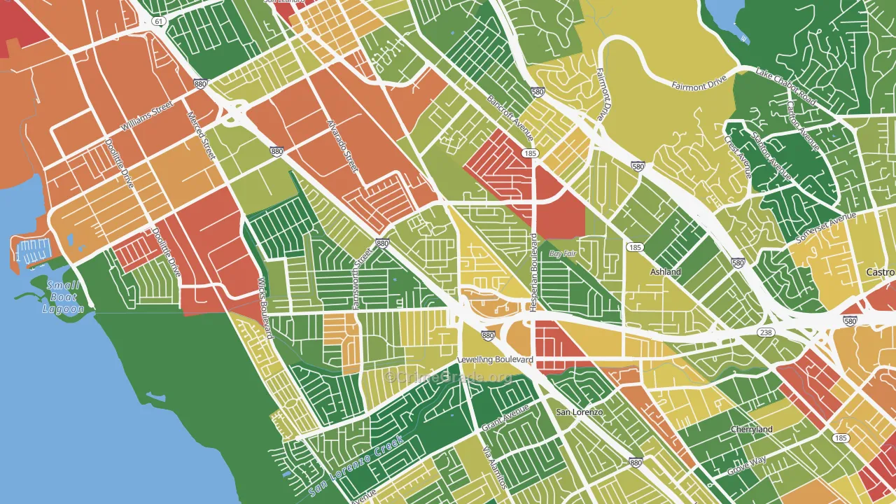 Floresta Gardens-Bradrick, San Leandro, CA Map of Theft Rates