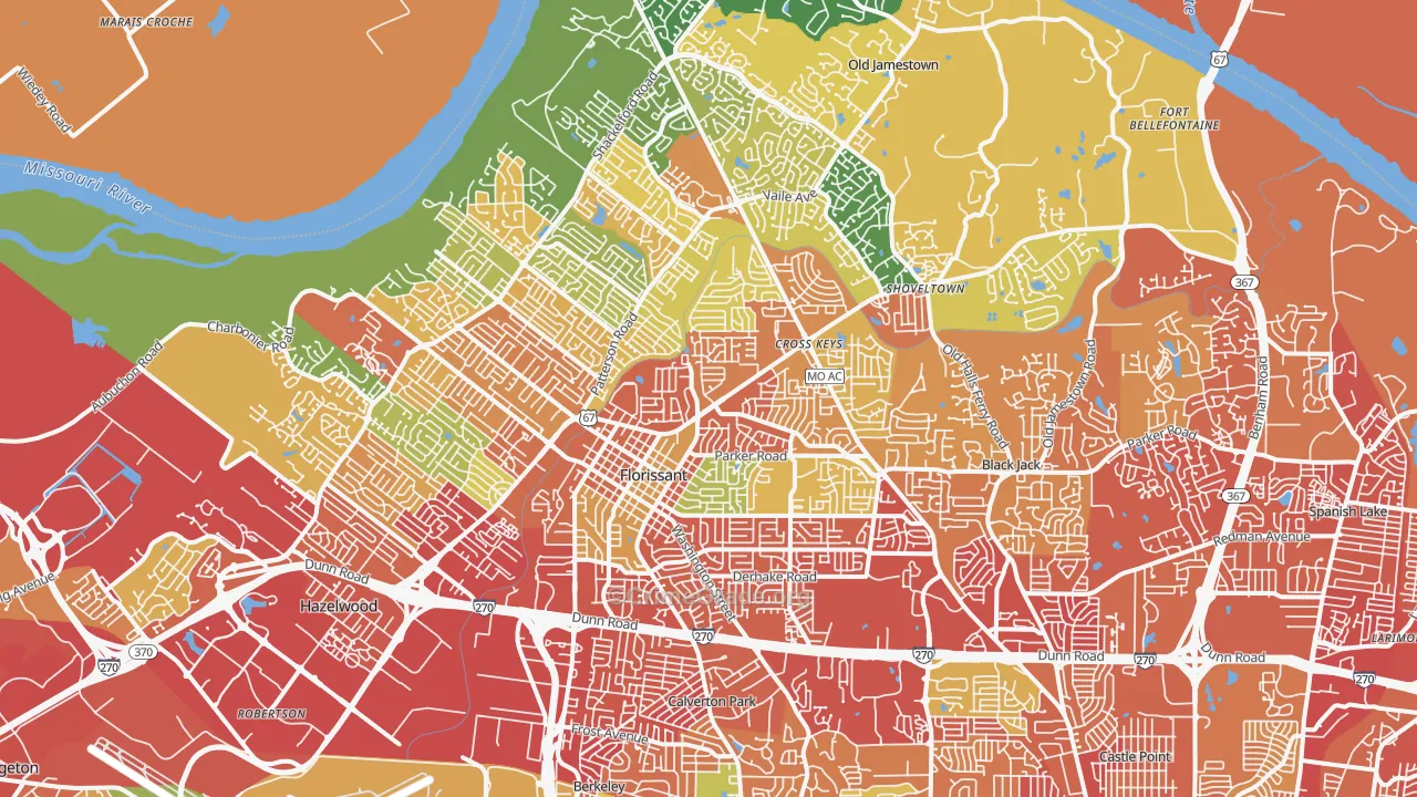 Florissant, MO Map of Theft Rates