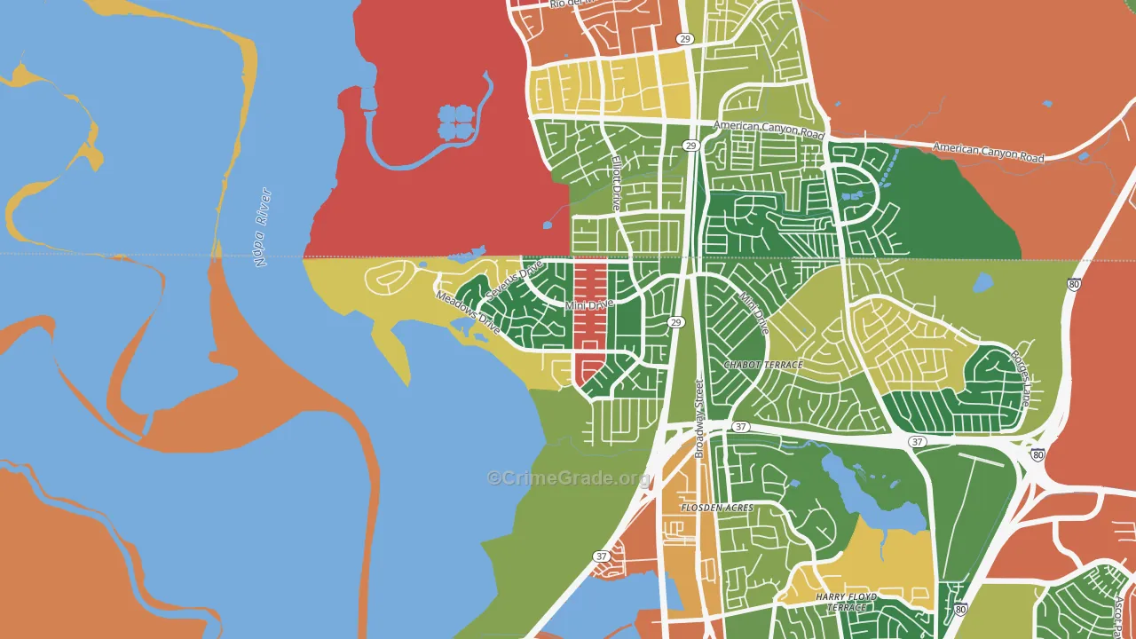 Flosden, Vallejo, CA Map of Theft Rates