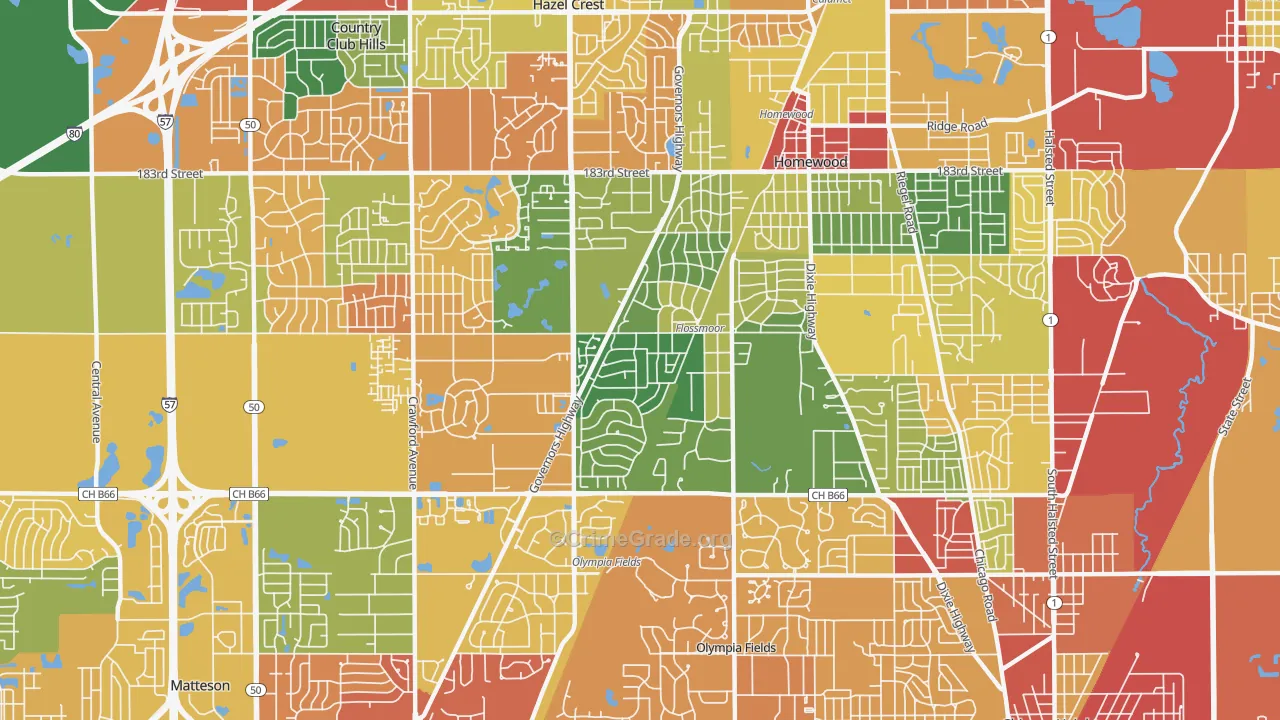 Flossmoor, IL Map of Theft Rates