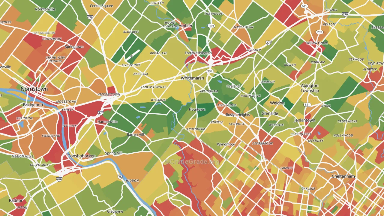 Flourtown, PA Map of Theft Rates