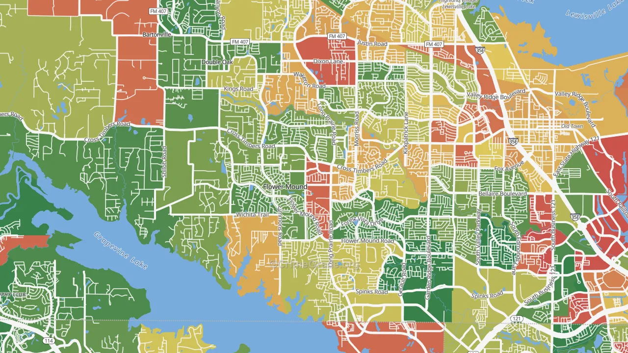 Flower Mound, TX Map of Theft Rates
