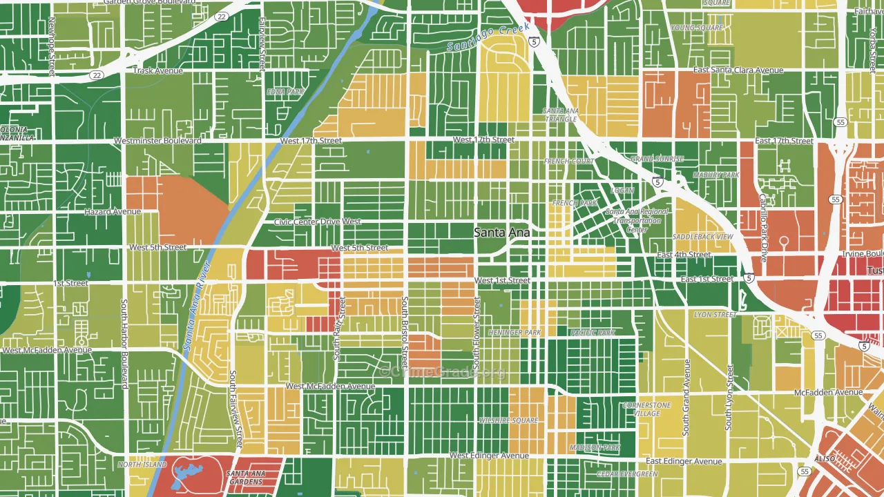 Flower Park, Santa Ana, CA Map of Theft Rates