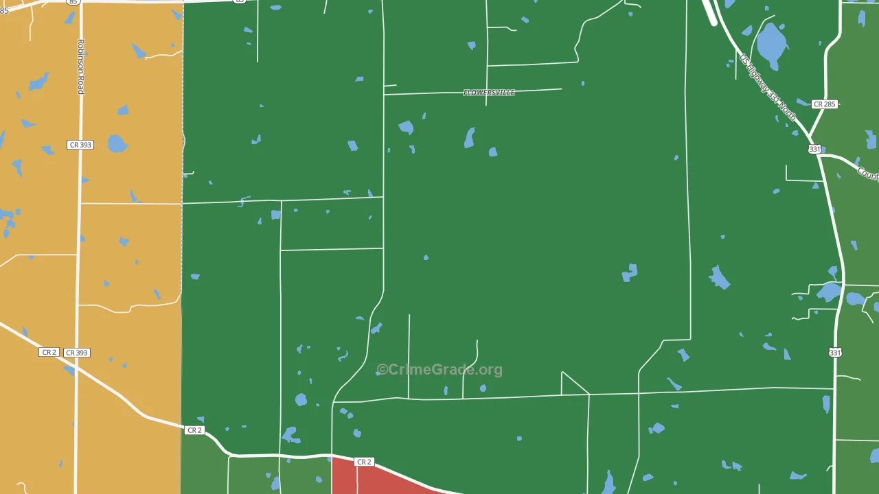 Flowersville, FL Map of Theft Rates