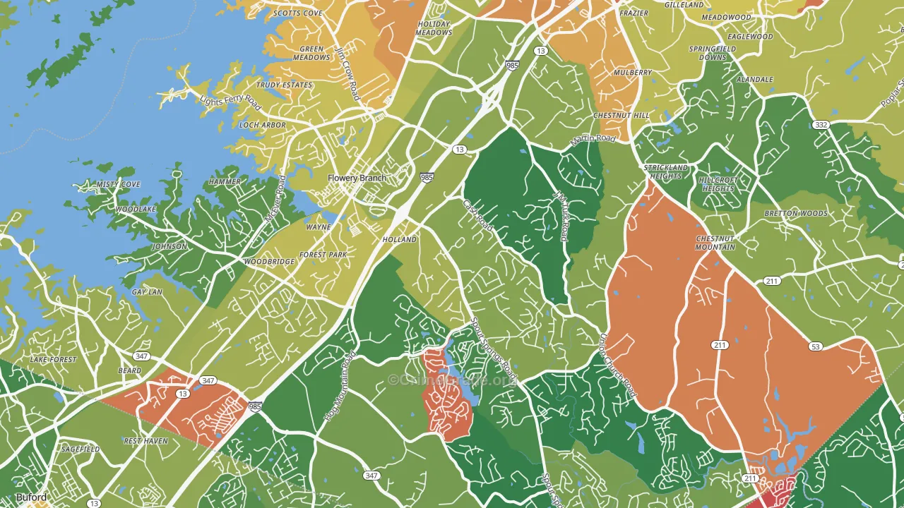 Flowery Branch, GA Map of Theft Rates