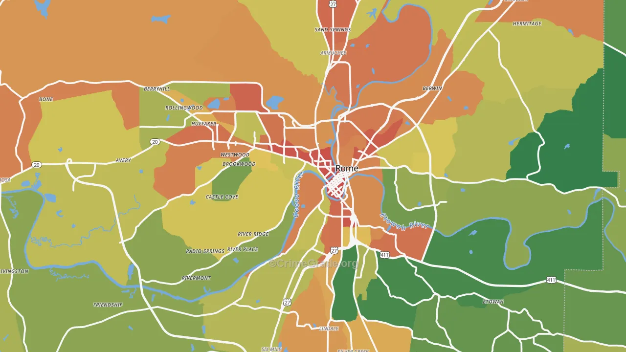 Floyd County, GA Map of Theft Rates