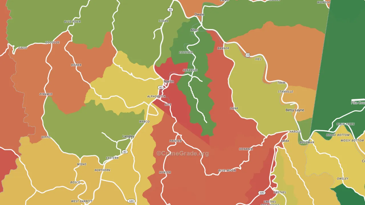 Floyd County, KY Map of Theft Rates