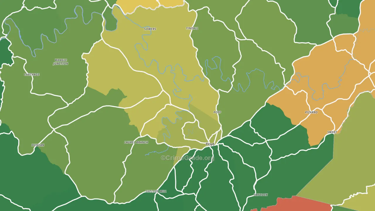 Floyd County, VA Map of Theft Rates