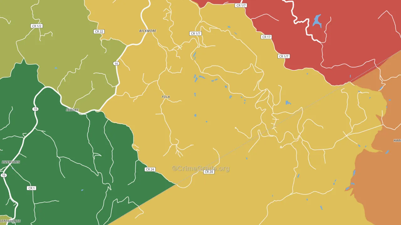 Fola, WV Map of Theft Rates