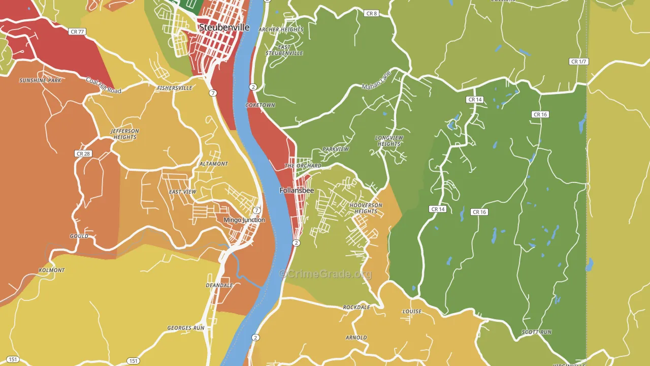 Follansbee, WV Map of Theft Rates