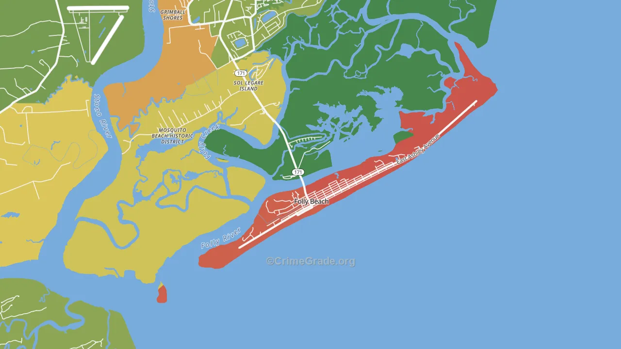 Folly Beach, SC Map of Theft Rates