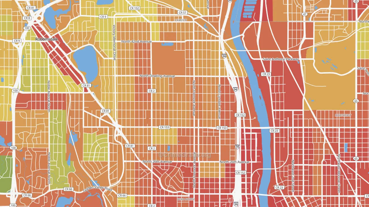Folwell, Minneapolis, MN Map of Theft Rates