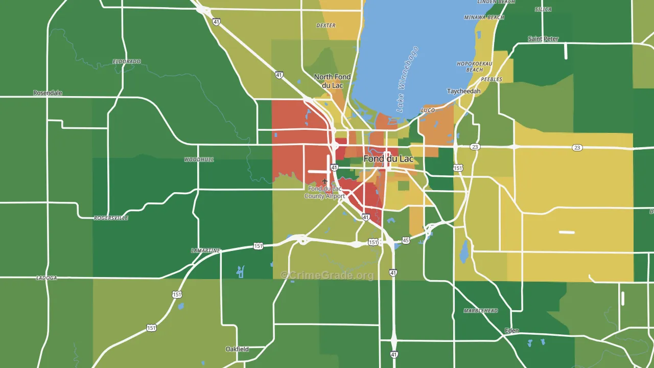 Fond du Lac County, WI Map of Theft Rates