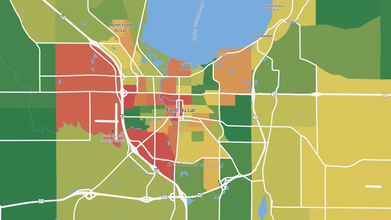 Fond Du Lac, WI Map of Theft Rates