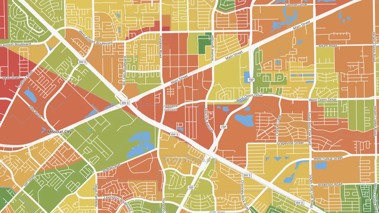 Fondren Gardens, Houston, TX Map of Theft Rates