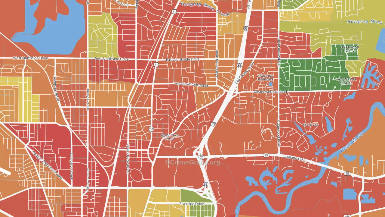 Fondren North Renaissance, Jackson, MS Map of Theft Rates
