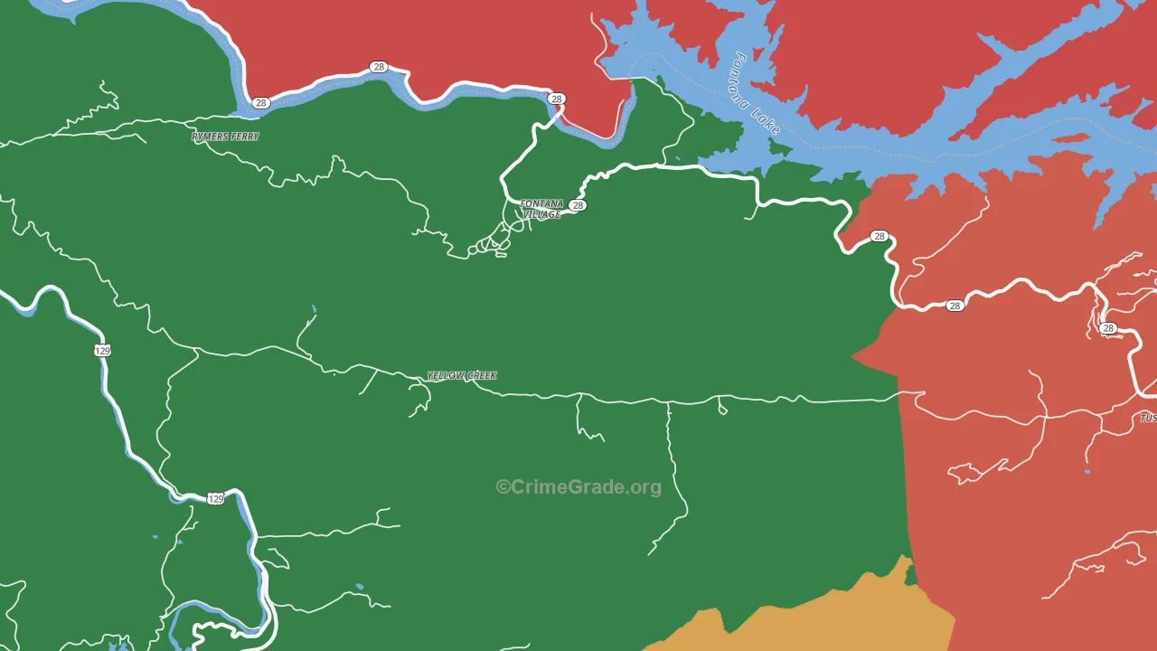 Fontana Dam, NC Map of Theft Rates