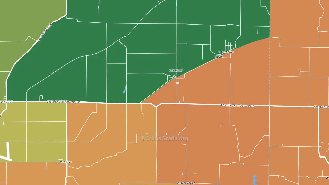 Fontanet, IN Map of Theft Rates