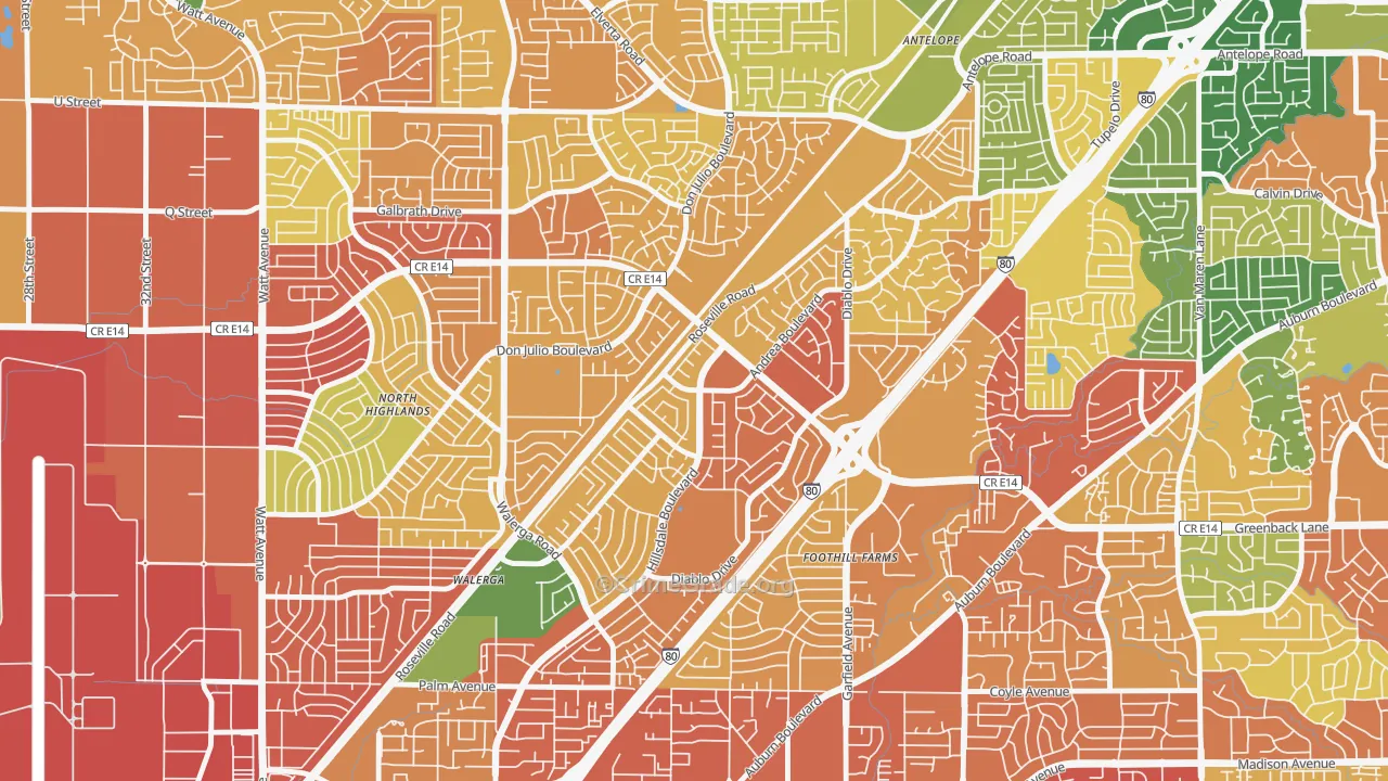 Foothill Farms, CA Map of Theft Rates