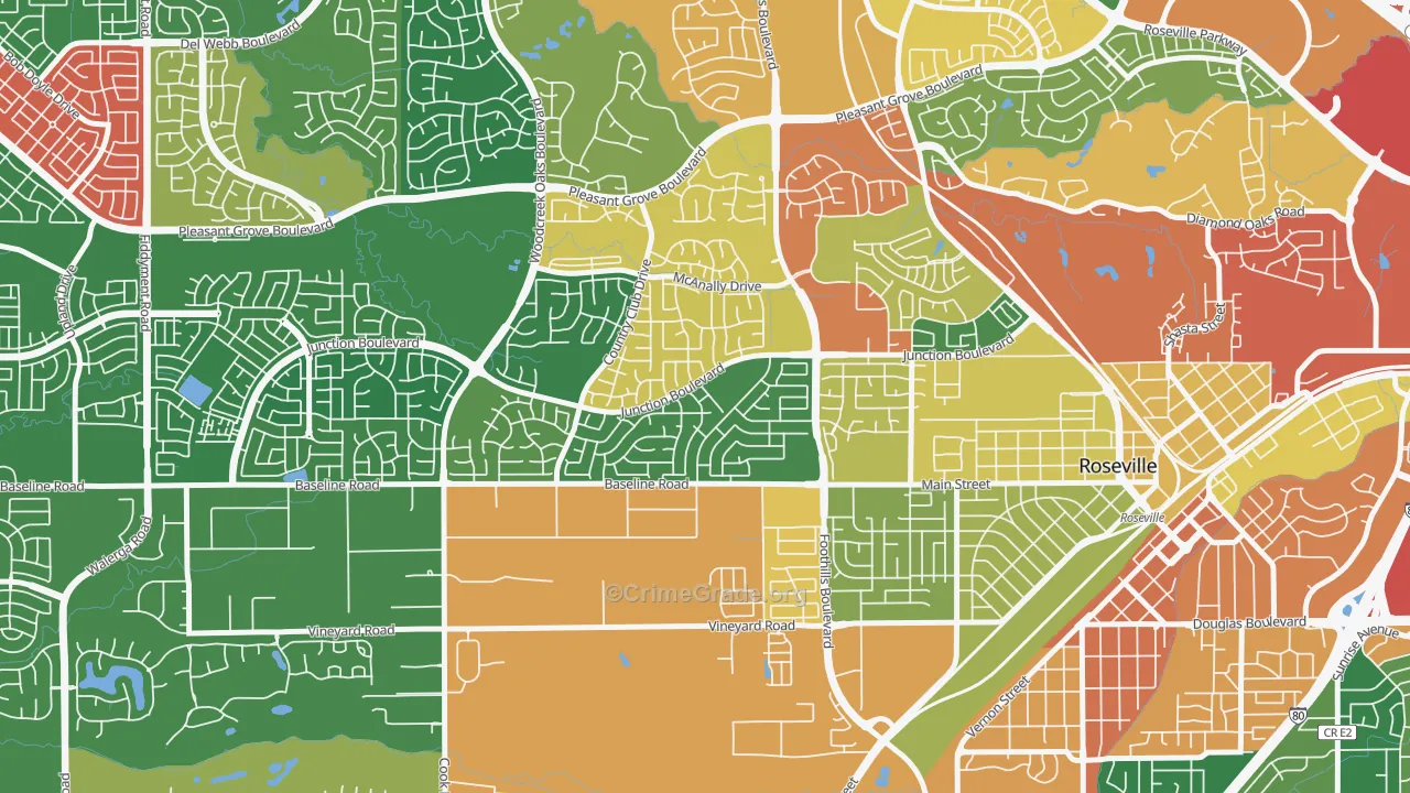 Foothill Junction, Roseville, CA Map of Theft Rates