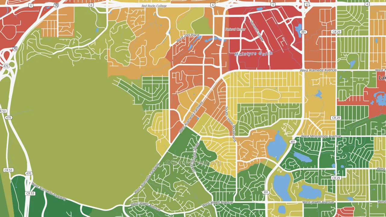 Foothills, Lakewood, CO Map of Theft Rates