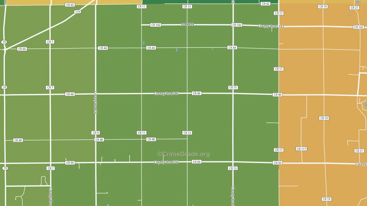 Foraker, IN Map of Theft Rates
